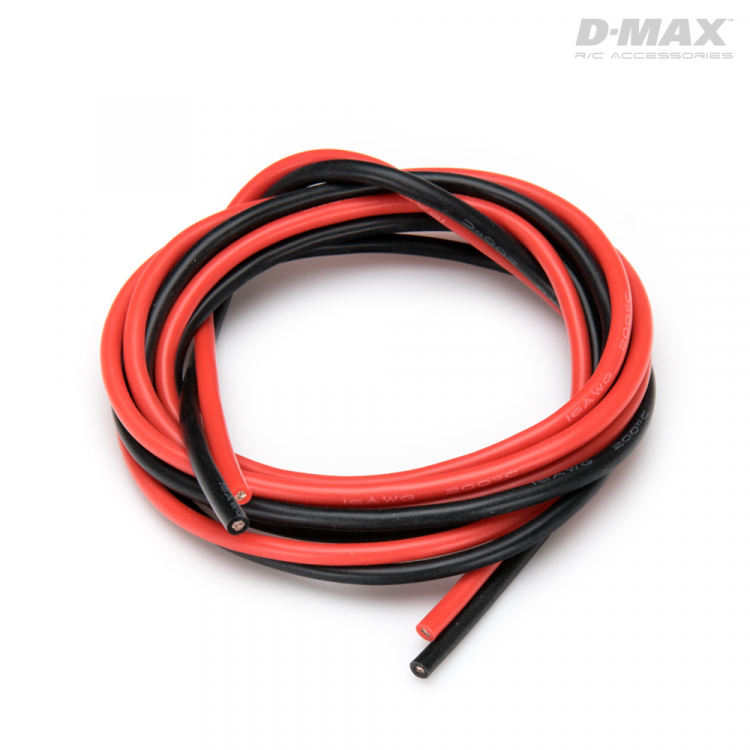 Silikonkabel röd & svart 16AWG 1+1m