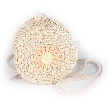 STRAW BAG ROUND BEIGE FLOWER
