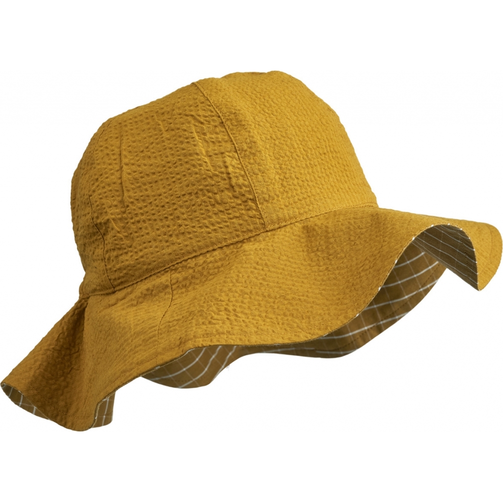 Amelia reversible seersucker sun hat Y/D check: Golden caramel/White - 3