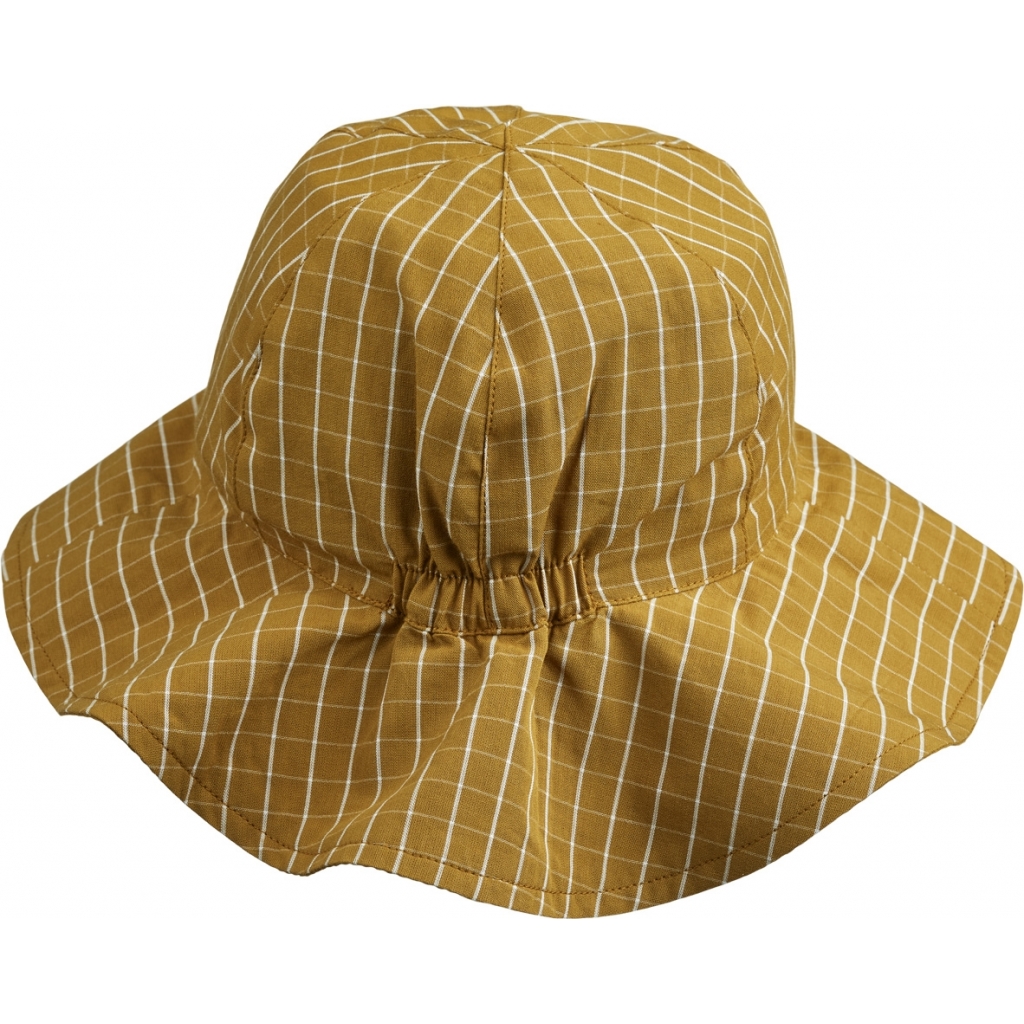 Amelia reversible seersucker sun hat Y/D check: Golden caramel/White - 2