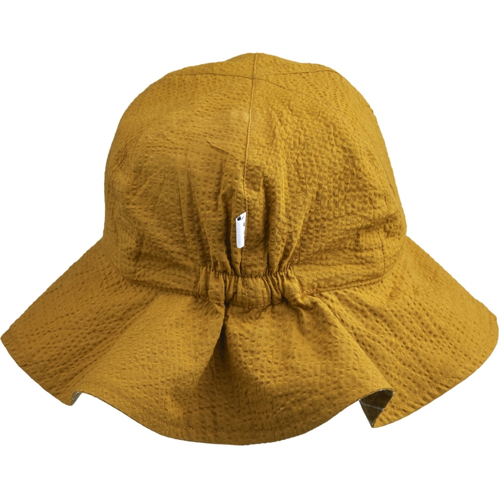 Amelia reversible seersucker sun hat Y/D check: Golden caramel/White - 4