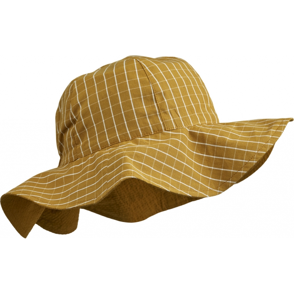 Amelia reversible seersucker sun hat Y/D check: Golden caramel/White