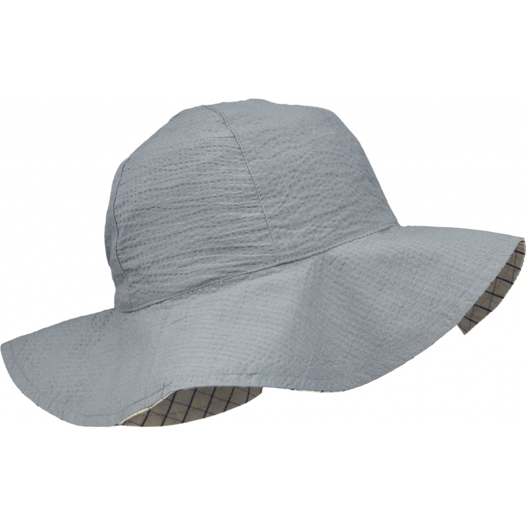 Amelia reversible seersucker sun hat Y/D check: Navy/Sandy - 3