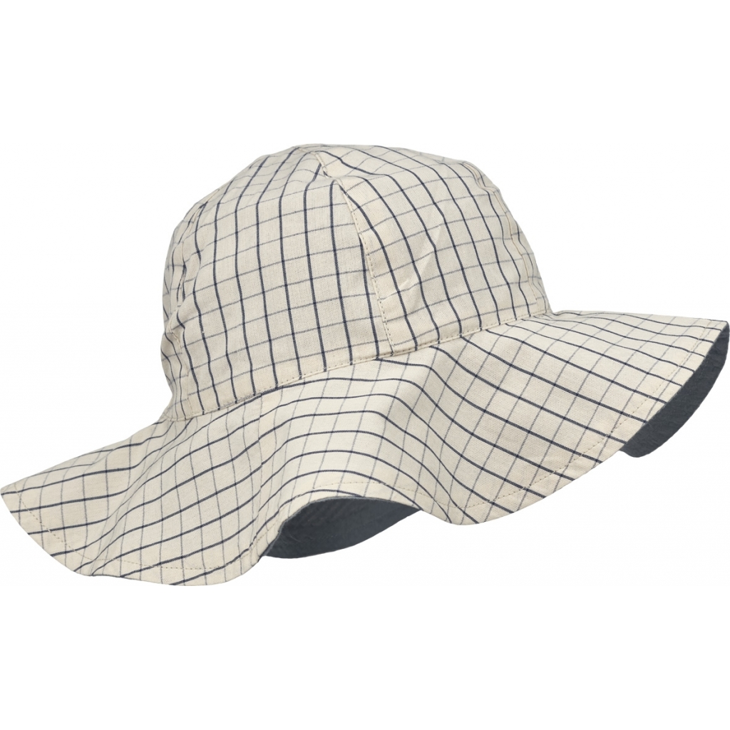 Amelia reversible seersucker sun hat Y/D check: Navy/Sandy