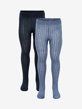 Minymo Stocking Solid Rib 2-Pack Blue Melange