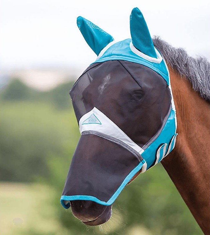 SHIRES FINE MESH  FLY MASK WITH EARS BLACK OR TEAL 