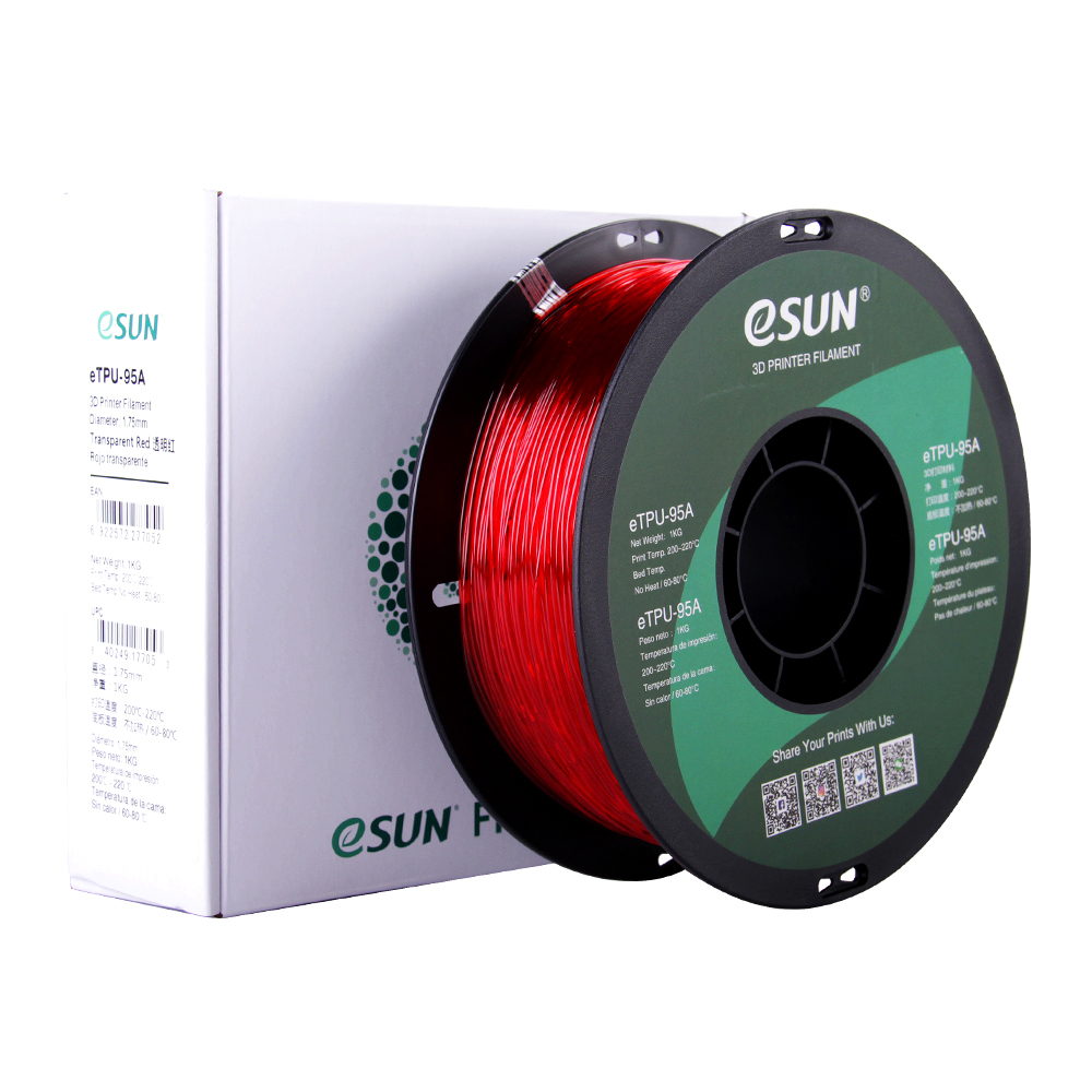 eSun eTPU-95A (1.75mm, 1Kg) - Transparent Röd