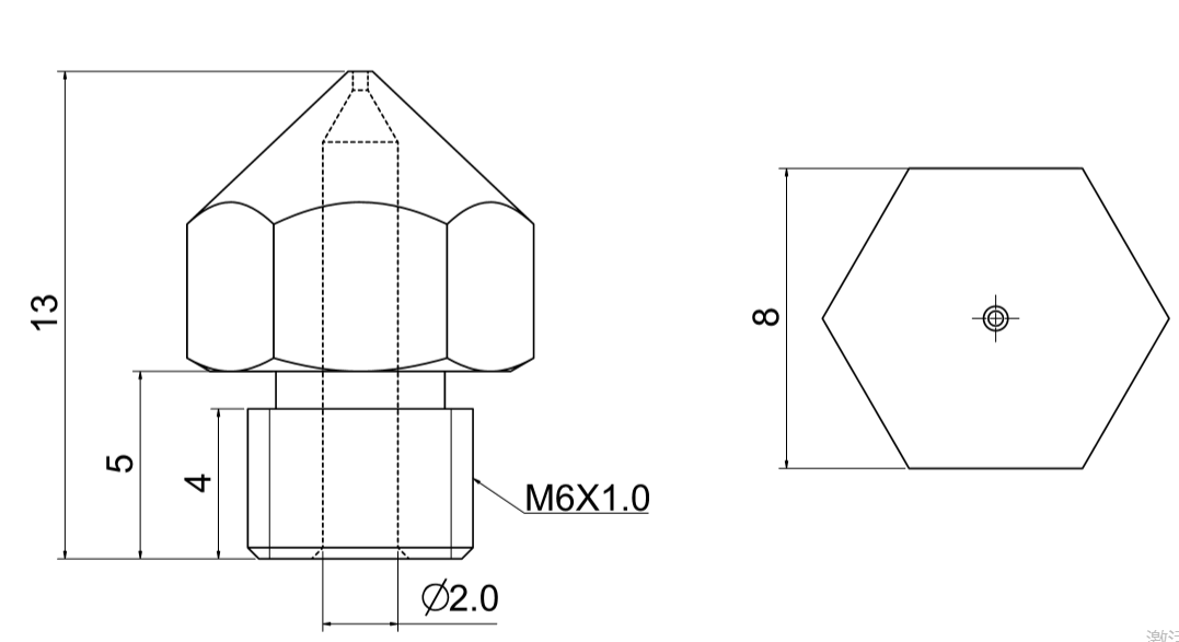 MK8 munstycke av mässing — 0.6mm — 1 st - 3