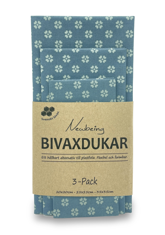 Newbeing beeswax cloth blue flower 3-pack