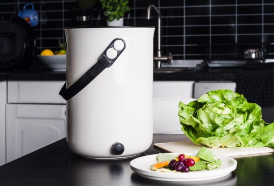 Bokashi startkit 2.0 gräddvit med 2st designade hinkar för köksbänken + 1 kg strö - 3