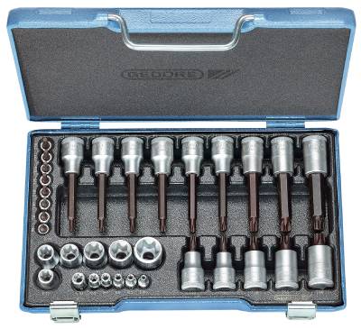 Torx-hylssats. Med 1/4" och 1/2" fyrkantsfäste. Gedore 19 TX 20, TORXHYLSSATS 19 TX 20