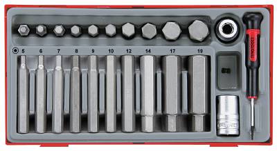 23 delars Insexhylssats. Med 1/2" fyrkantsfäste Teng Tools TTHEX23, HYLSBITSSATS 1/2 SEXKANT MM 23 DELAR