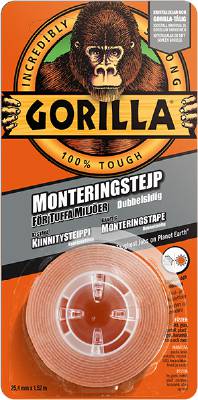 Monteringstejp Gorilla, MONTERINGSTEJP GORILLA TRANSPARENT 25,4MMX1,52M