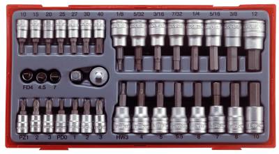 35 delars Hylsbitssats med 1/4'' och 3/8'' fyrkantsfäste Teng Tools TTBS35, HYLSBITSSATS 1/4 3/8 35 DELAR