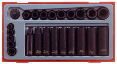 24 delars Krafthylssats med 1/4'' och 3/8'' fyrkantsfäste Teng Tools TT9024, KRAFTHYLSSATS 1/4 3/8 24 DELAR