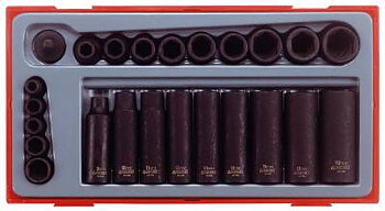 24 delars Krafthylssats med 1/4'' och 3/8'' fyrkantsfäste Teng Tools TT9024, KRAFTHYLSSATS 1/4 3/8 24 DELAR