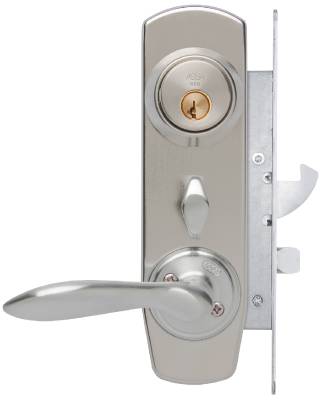 Låssats ASSA Entré K1, komplett, LÅSSATS ENTRE D12 K1 ASSA MED HANDTAG 1956 MATTFÖRKROMAD - 2