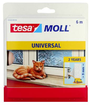 Dammtätningslist självhäftande tesa 5428, DAMMTÄTNINGSLIST 5428 TESA VIT SJÄLVHÄFTANDE 6X9MM 6M