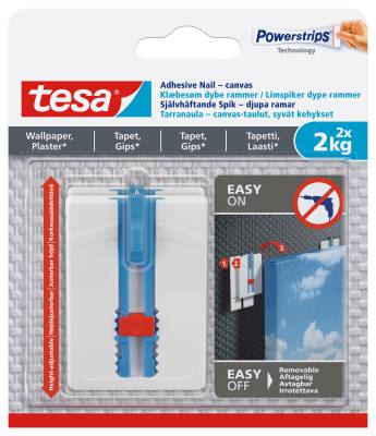 Justerbar självhäftande spik för tapet och gips Tesa, KROK SJÄLVHÄFTANDE TESA TAPET DJUPA RAMAR 2KG 2ST
