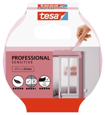 Maskeringstejp Tesa Sensitive, MASKERINGSTEJP 56260 TESA PROFESSIONAL SENSITIVE 25MMX25M