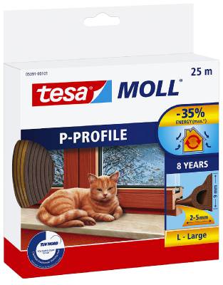 P-list självhäftande tesa 5390, 5391, 5570, TÄTNINGSLIST 5390 P-PROFIL TESA BRUN SJÄLVHÄFT 5,5X9MM 6M - 4