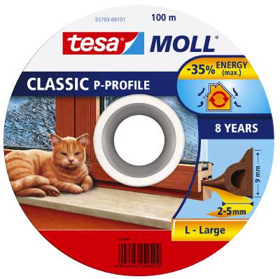 P-list självhäftande tesa 5390, 5391, 5570, TÄTNINGSLIST 5391 P-PROFIL TESA VIT SJÄLVHÄFT 5,5X9MM 25M - 6
