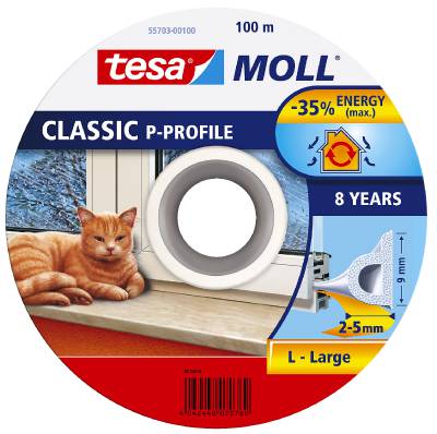 P-list självhäftande tesa 5390, 5391, 5570, TÄTNINGSLIST 5391 P-PROFIL TESA VIT SJÄLVHÄFT 5,5X9MM 25M - 5