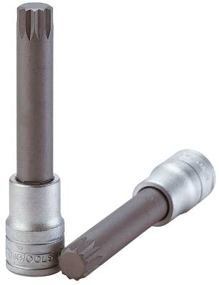 Lång tolvtands bitshylsa med 1/2" fyrkantsfäste. Teng Tools M122805-C / M122816-C, HYLSBITS 1/2 XZN 12 100MM