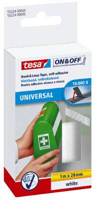Kardborrband tesa 55224, 55225, KARDBORRBAND 55225 TESA VIT 20MMX2,5M - 2