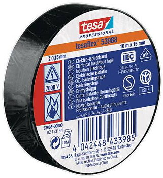 Eltejp Tesa flex 53988, ELTEJP TESAFLEX 53988 TESA SVART S-MÄRKT 15MMX10M