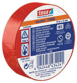 Eltejp Tesa flex 53988, ELTEJP TESAFLEX 53988 TESA RÖD S-MÄRKT 15MMX10M