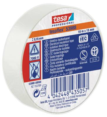 Eltejp Tesa flex 53988, ELTEJP TESAFLEX 53988 TESA VIT S-MÄRKT 15MMX10M