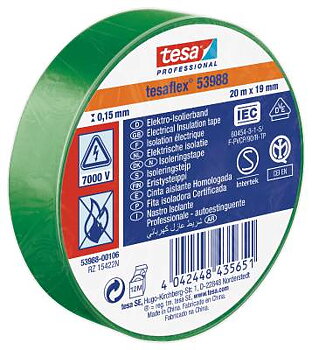 Eltejp Tesa flex 53988, ELTEJP TESAFLEX 53988 TESA GRÖN S-MÄRKT 19MMX20M