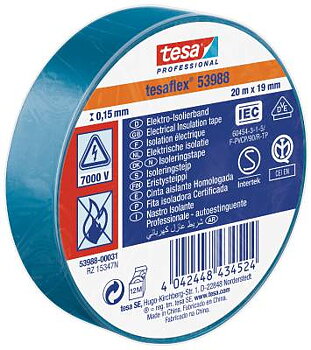 Eltejp Tesa flex 53988, ELTEJP TESAFLEX 53988 TESA BLÅ S-MÄRKT 19MMX20M