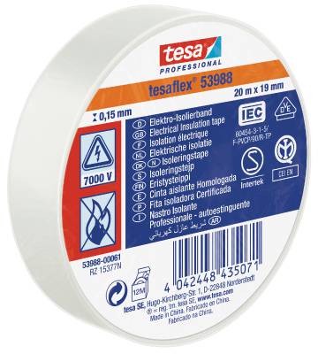 Eltejp Tesa flex 53988, ELTEJP TESAFLEX 53988 TESA VIT S-MÄRKT 19MMX20M