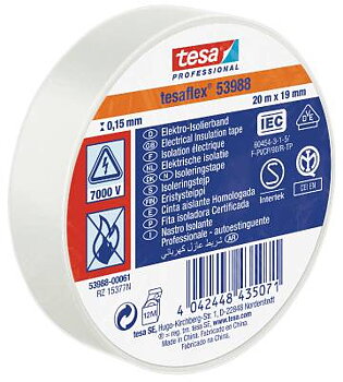 Eltejp Tesa flex 53988, ELTEJP TESAFLEX 53988 TESA VIT S-MÄRKT 19MMX20M