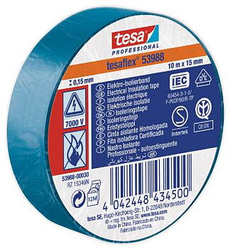 Eltejp Tesa flex 53988, ELTEJP TESAFLEX 53988 TESA BLÅ S-MÄRKT 15MMX10M