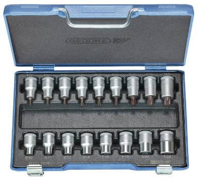 Torx-hylsor i sats. Med 1/2" fyrkantsfäste. Gedore ITX 19-017, TORX-SATS ITX19-017