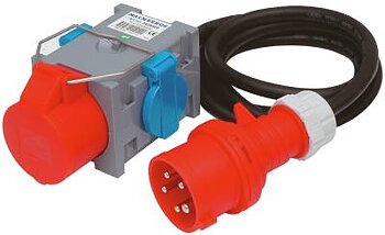 Grenuttag 3-vägs CEE - 1st CEE och 2st schuko med kabel BYGG-STRÖM, GRENUTTAG 3-VÄGS BYGG-STRÖM IP44 16A/400V 2X230V 5G2,5 1,5M