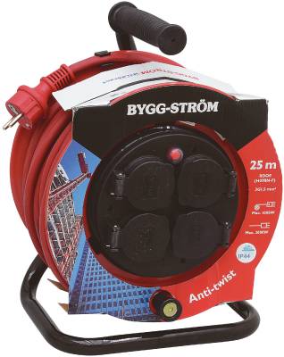 Platta för kabelvinda med fast centrum BYGG-STRÖM, KABELVINDA 4-V PRO BYGG-STRÖM H07RN-F FAST CENTER 3G1,5 25M