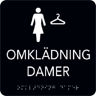 Taktil Skylt Omklädning Damer Unigraphics, SKYLT UNIGRAPHICS OMKLÄDNING DAM TAKTIL SVART 150X150MM