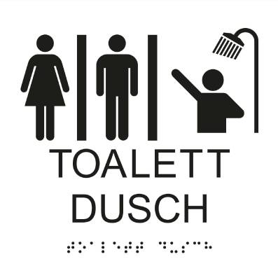 Taktil Skylt Dusch Damer/Herrar Unigraphics, SKYLT UNIGRAPHICS WC DUSCH DAM HERR TAKTIL VIT 150X150MM