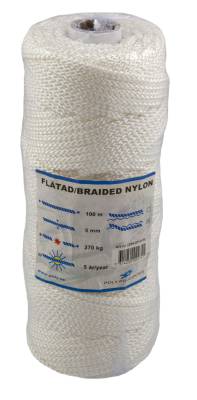 Nylonlina flätad, NYLONLINA POLY KRYSSFLÄTAD VIT 5MMX100M