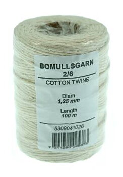 Bomullsgarn tvinnat, BOMULLSGARN POLY TVINNAT VITT 1,25MMX100M