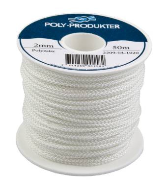 Polyestersilkelina flätad, POLYESTERSILKELINA POLY FLÄTAD VIT 2MMX50M