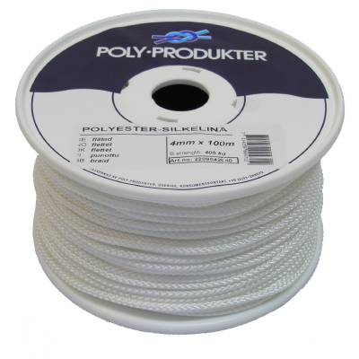 Polyestersilkelina flätad, POLYESTERSILKELINA POLY FLÄTAD VIT 4MMX100M