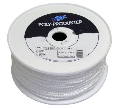 Polyestersilkelina flätad, POLYESTERSILKELINA POLY FLÄTAD VIT 5MMX100M