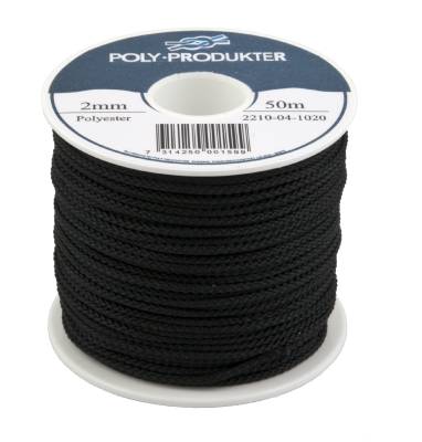 Polyestersilkelina flätad, POLYESTERSILKELINA POLY FLÄTAD SVART 2MMX50M