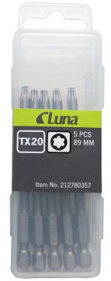 Torx standardbits Luna, BITS T20 LUNA 89MM FÄSTE 1/4 TUM 5-PACK