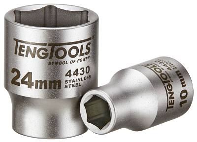Rostfri hylsa. Med 1/2" fyrkantsfäste. Teng Tools MS1205106-C / M1S1205246-C, HYLSA ROSTFRI 1/2 18MM 6-KANT